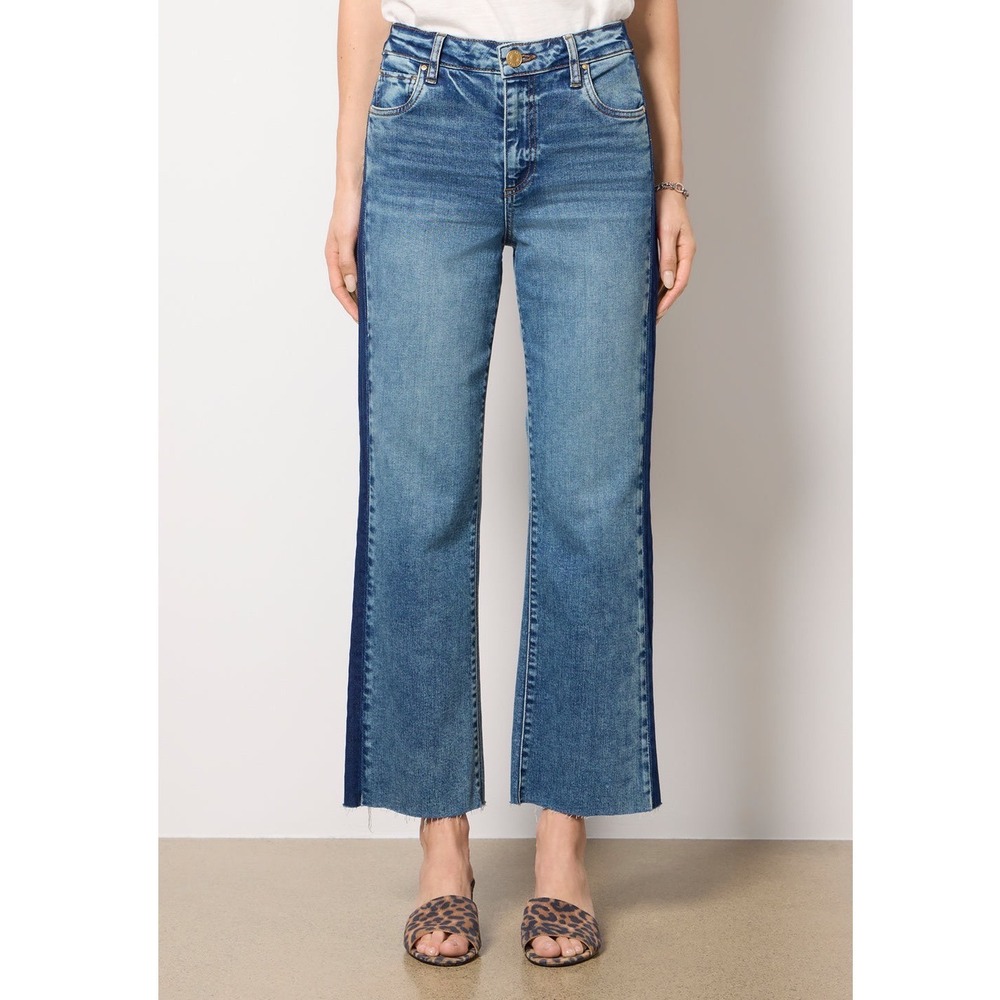 Kut from the Kloth Kelsey High Rise Ankle Flare Jeans Blue Side Stripe Size 2